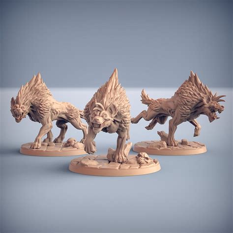 3x Giant Hyena Pack Premium Dnd Miniature Sanded & Primed Resin 3D Printed 28mm 32mm to 100mm ...