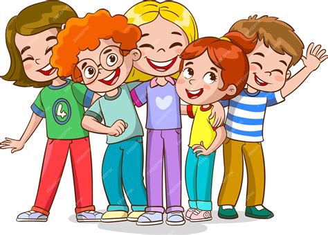 Premium Vector | A group of kids are hugging and smiling.