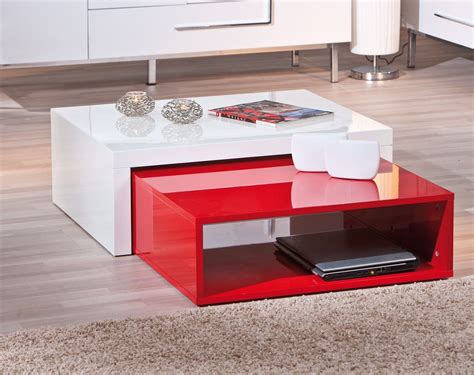 Table basse desgin en bois coloris blanc/rouge Nolane | Salontafel, Meubels