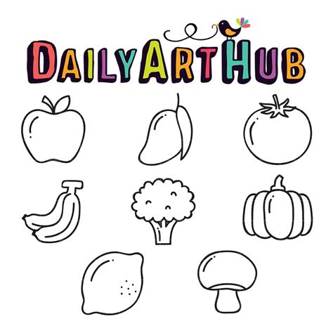 Fruits and Vegetable Outline Drawing Clip Art Set – Daily Art Hub // Graphics, Alphabets & SVG