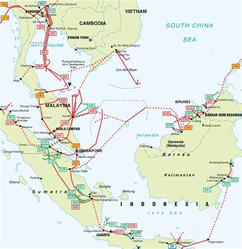 Southeast Asia pipeline map: crude oil (petroleum) pipelines -natural... | Download Scientific ...