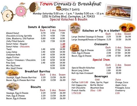 Menu at Town Donut & Breakfast Covington restaurant, Covington