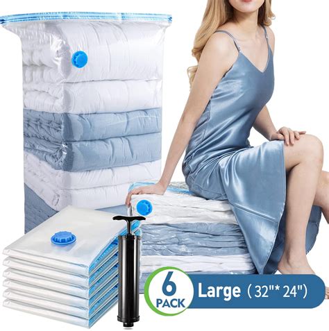 ZPL Large Vacuum Storage Bags 6-Pack with Pump, Space Saver for Clothes, Bedding, 32x24 Inch ...