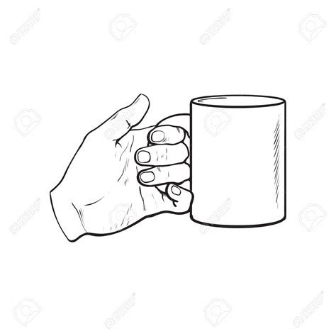 Well Groomed Female Hand Holding A Cup With Tea Or Coffee, Sketch ... | Mug drawing, Coffee cup ...