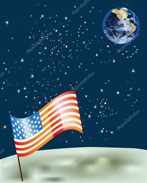 American flag on moon surface illustration — Stock Vector © Dr.PAS #6649863