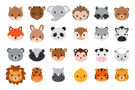 Cute cartoon animals. Vector heads. | Cute cartoon animals, Cartoon animals, Cute baby animals