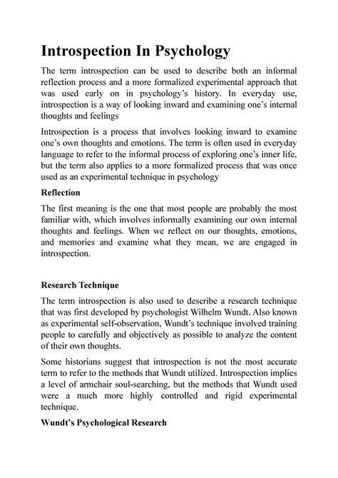 Introspection In Psychology - In everyday use, introspection is a way of looking inward and ...