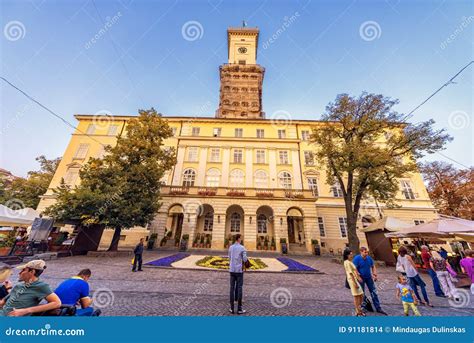 LVIV, UKRAINE - SEPTEMBER 12, 2016: Lviv City and Lviv Old Town with ...