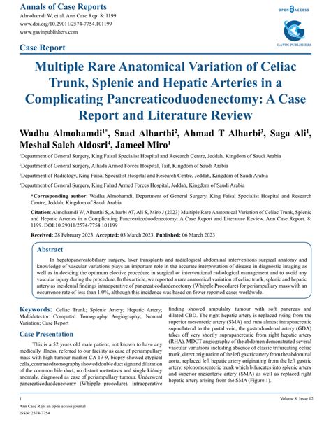 (PDF) Multiple Rare Anatomical Variation of Celiac Trunk, Splenic and Hepatic Arteries in a ...