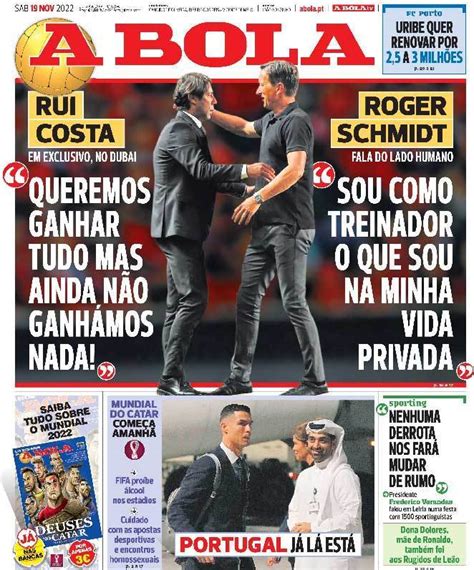 Capa Jornal A Bola - 19 novembro 2022 - capasjornais.pt