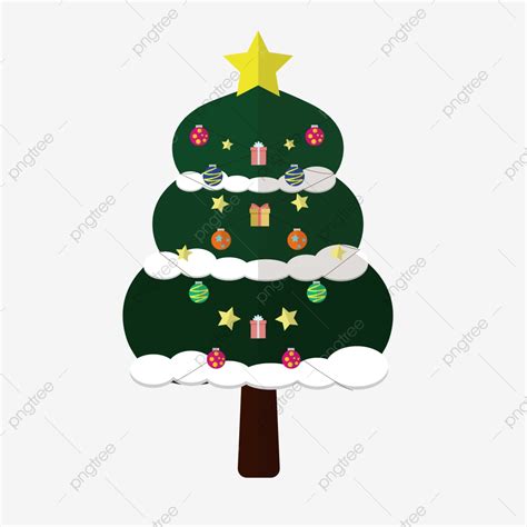 Little Tree Vector PNG Images, Tree Big Tree Pentagram Little Stars, Layers Of Snow, Green Tree ...