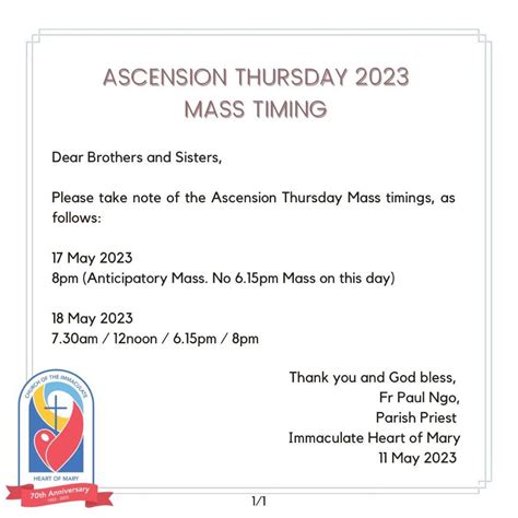 Ascension mass timings