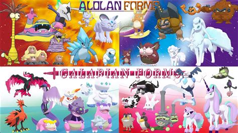 All Pokémon Regional Forms Comparison (Alolan-Galarian) - YouTube