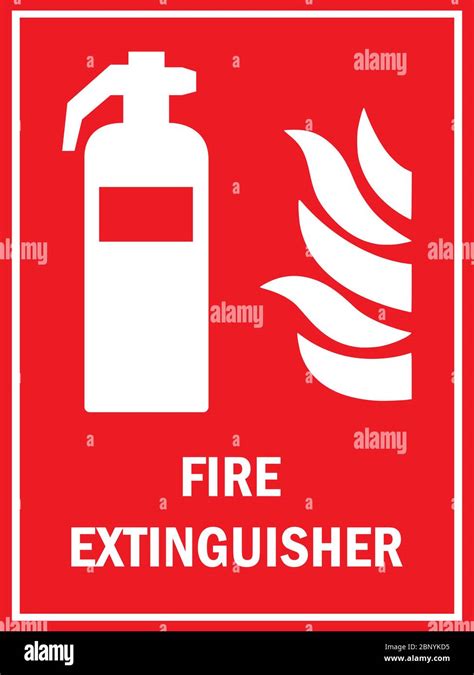 Fire extinguisher safety sign and symbols. White on red background. Perfect for backgrounds ...