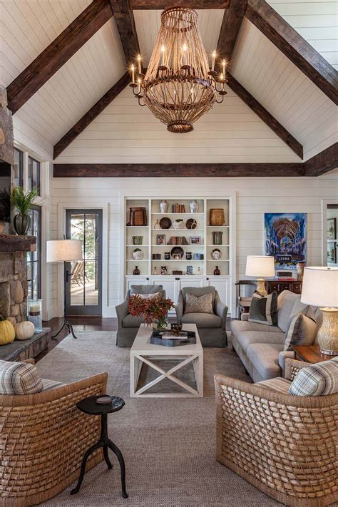 Timber frame home with farmhouse interiors overlooking Lake Keowee