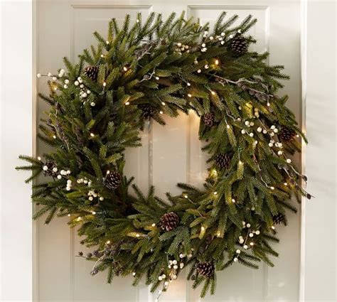 Lit Frozen Pine Wreaths | Pottery Barn