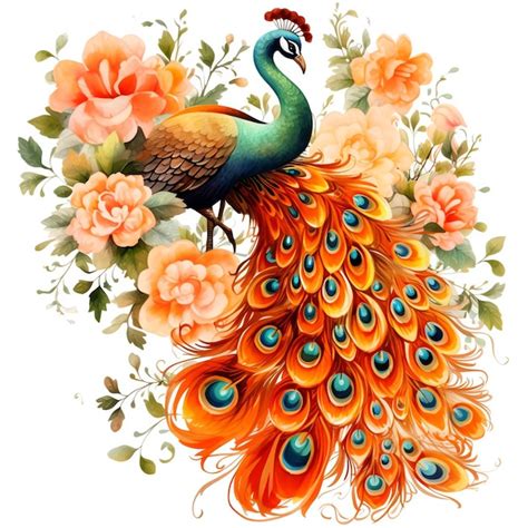 Premium AI Image | orange peacock and peonies