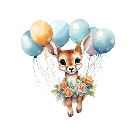 Premium Vector | Cute springbok cycle and balloons in watercolor cute ...