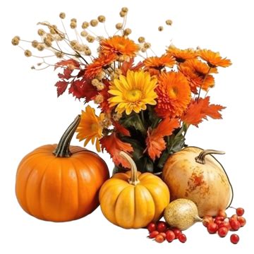 Orange Pumpkin And Fall Flowers, Beautiful Autumn Decoration On The Halloween Or Thanksgiving ...