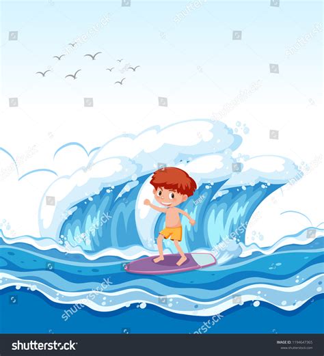 Boy Surfing Big Wave Illustration Stock Vector (Royalty Free) 1194647365 | Shutterstock