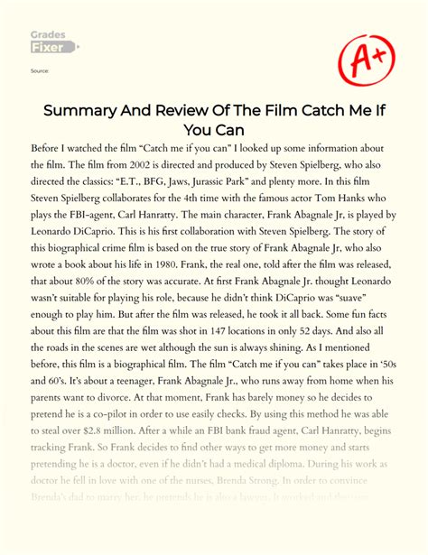 Summary And Review Of The Film Catch Me If You Can: [Essay Example ...