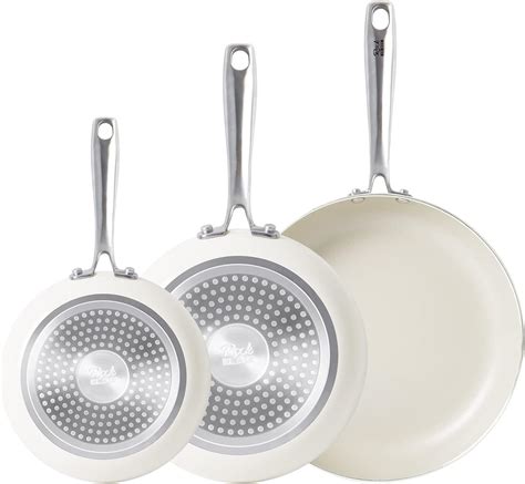 Ceramic Non-Stick Frying Pan, 3PCS Cookware Skillet Nonstick with Cast Steel Handle, PTFE PFAS ...