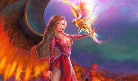 phoenix, fantasy girls, hd, artist, artwork, digital art, bird ...