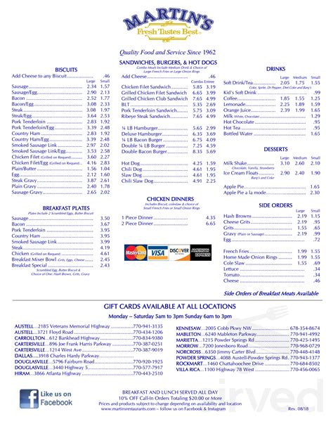 Martin's Restaurant menu in Carrollton, Georgia, USA