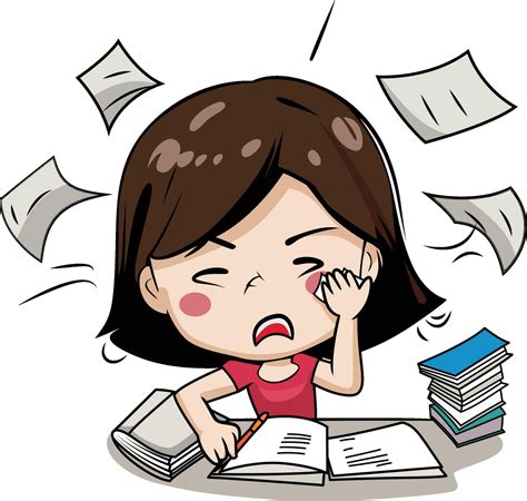 Young Stressed Student Girl Studying cartoon vector illustration, woman ...