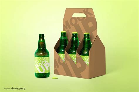 Six Pack Beer Bottle Mockup PSD Editable Template