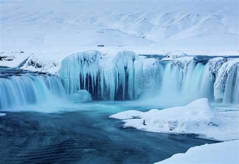 Godafoss Waterfalls In Winter, North-central Iceland Photograph by ...