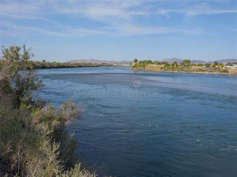 Arizona and California State Border Stock Image - Image of water, blue ...