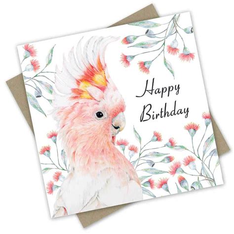 Happy Birthday Major Mitchell Cockatoo card – Popcorn Blue