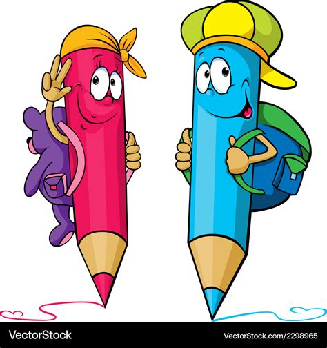 Colored pencils cartoon with school bags Vector Image