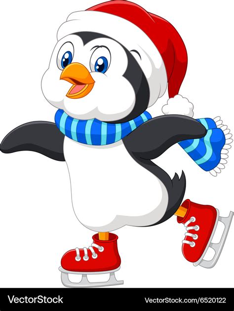 Cute cartoon penguin doing ice skating isolated Vector Image