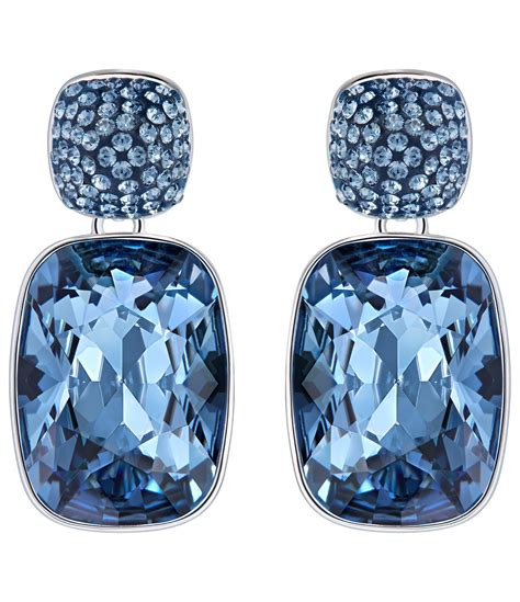 Lyst - Swarovski Silver-tone Rectangle Blue Stone Drop Earrings in Blue