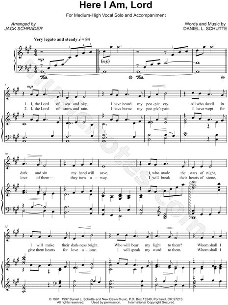 Dan Schutte "Here I Am, Lord" Sheet Music in A Major (transposable) - Download & Print - SKU ...