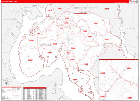 Charles County, MD Zip Code Wall Map Red Line Style by MarketMAPS ...