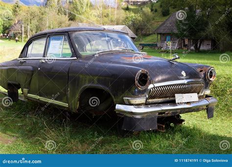 Old Volga Car Black Color, Produced in the Soviet Union Editorial Photo - Image of metal, open ...