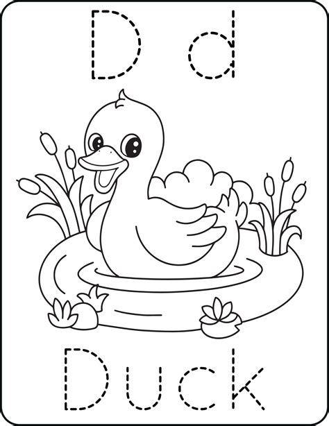 Letter Dd, uppercase and lowercase, cute children coloring a duck, ABC ...