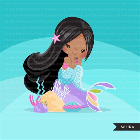 black Mermaid clipart, pastel mermaid graphics, card making, planner s – MUJKA CLIPARTS