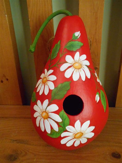 Hand Painted Red/With Daisy Gourd Birdhouse | Etsy in 2020 | Hand ...