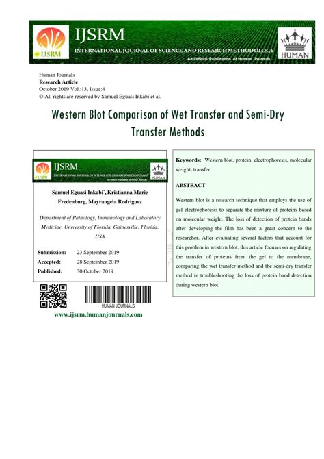 (PDF) Western Blot Comparison of Wet Transfer and Semi-Dry Transfer Methods