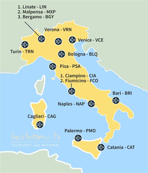 Map of Airports in Italy: list of main international italian airports