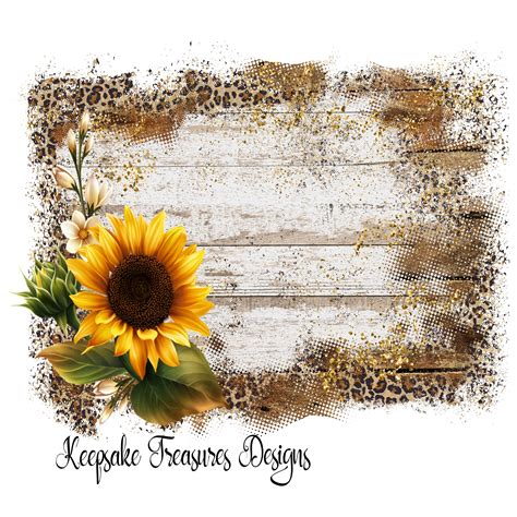 Sunflower,Wood and Leopard Background, Sublimation Design