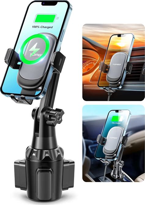 [Upgraded] TOPGO Cup Holder Phone Mount Wireless Charger,Universal Cell Phone Holder Car Charger ...