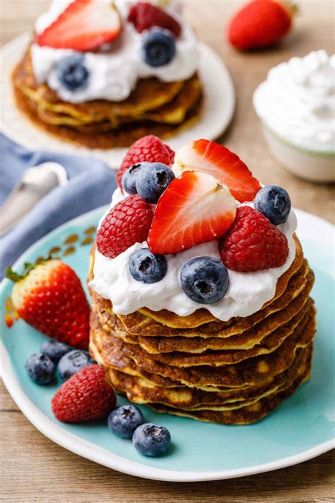 Genius Cream Cheese Keto Pancakes with Berries and Whipped Cream - Keto Pots