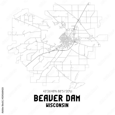 Beaver Dam Wisconsin. US street map with black and white lines. Stock Illustration | Adobe Stock