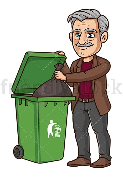 Old Man Taking Out Trash Cartoon Clipart Vector - FriendlyStock