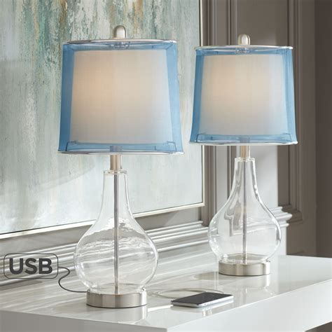 360 Lighting Modern Accent Table Lamps Set of 2 with USB Charging Port ...